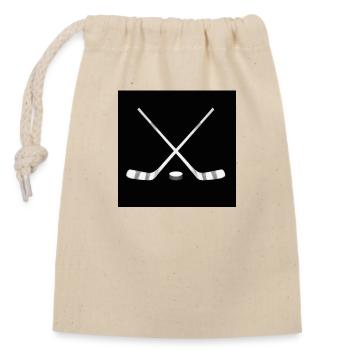 Hockey sticks with puck - Closable cotton gift bag (14x20cm) - nature - Front