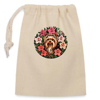 Yorkie mignon - Sac cadeau en coton avec cordon (14 x 20 cm) - nature - Devant