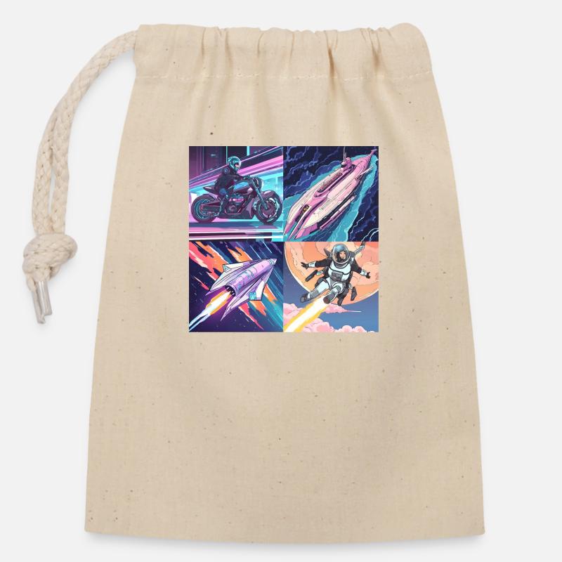 L’avenir dans l’espace - Sac cadeau en coton avec cordon (14 x 20 cm) - nature