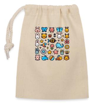 Icônes colorées d’animaux mignons et de la nature - Sac cadeau en coton avec cordon (14 x 20 cm) - nature - Devant