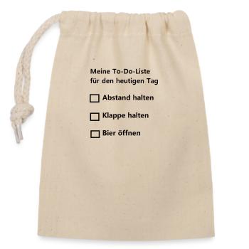 Abstand, Klappe, Bier – To-Do-Liste - Verschließbarer Geschenkbeutel aus Baumwolle (14x20cm) - Natur - Vorne