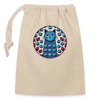 Blaubeer-Katze - Verschließbarer Geschenkbeutel aus Baumwolle (14x20cm) - Natur - Vorne