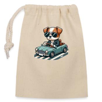 Gangsta dog in a classic car 🐶🚗🕶️ - Closable cotton gift bag (14x20cm) - nature - Front