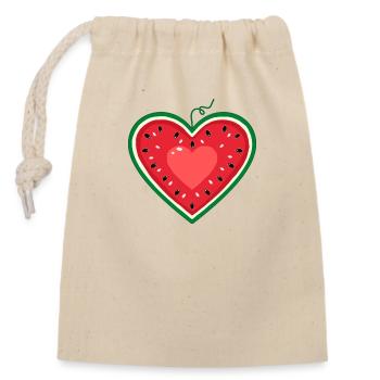 Watermelon design as a heart - Closable cotton gift bag (14x20cm) - nature - Front