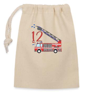 Fire engine 12th birthday - Closable cotton gift bag (14x20cm) - nature - Front
