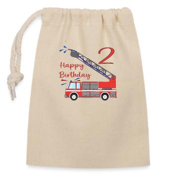 Camion de pompiers Joyeux anniversaire 2 - Sac cadeau en coton avec cordon (14 x 20 cm) - nature - Devant