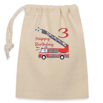 Camion de pompiers Joyeux anniversaire 3 - Sac cadeau en coton avec cordon (14 x 20 cm) - nature - Devant