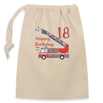 Fire engine Happy Birthday 18 - Closable cotton gift bag (14x20cm) - nature - Front