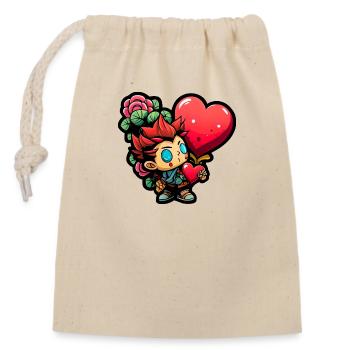 Valentine day #love - Closable cotton gift bag (14x20cm) - nature - Front