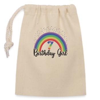 Cute Rainbow 7 Birthday Girl, 8 Years Old B-day - Closable cotton gift bag (14x20cm) - nature - Front