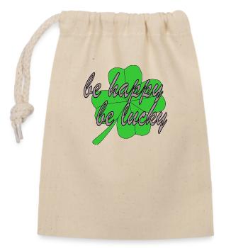 Four Leaf Clover Be Happy Be Lucky - Closable cotton gift bag (14x20cm) - nature - Front