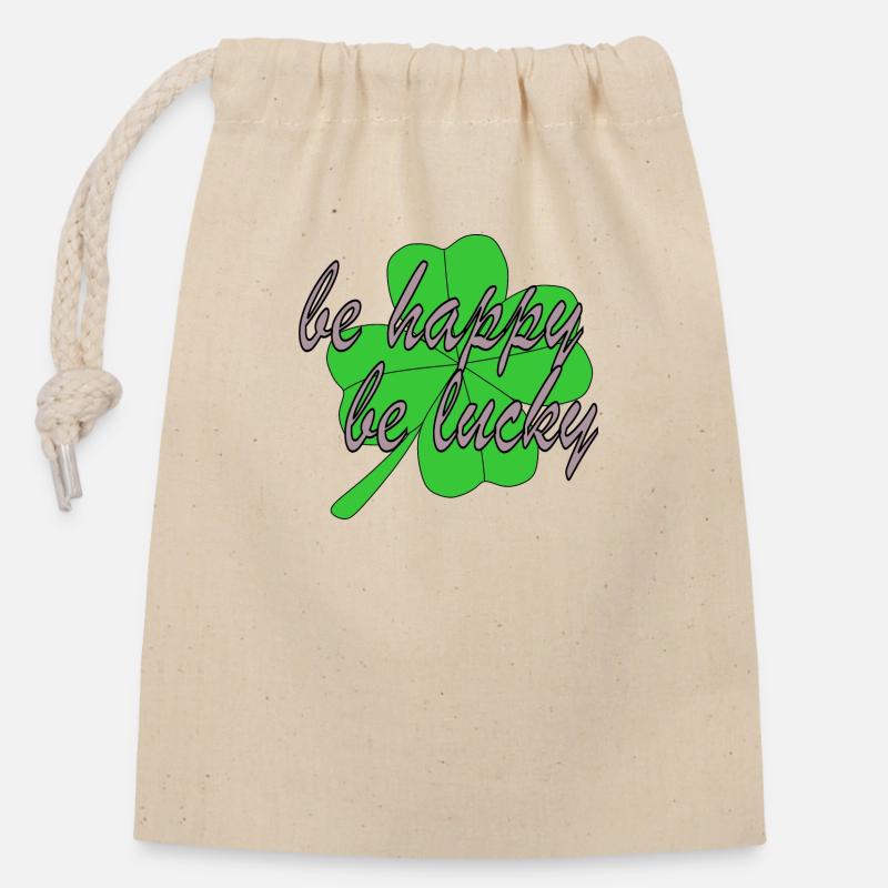 Four Leaf Clover Be Happy Be Lucky - Closable cotton gift bag (14x20cm) - nature