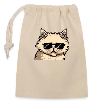 Chat persan Negan avec des lunettes de soleil en pixel art - Sac cadeau en coton avec cordon (14 x 20 cm) - nature - Devant