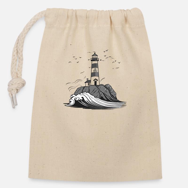 Phare breton #4 - Sac cadeau en coton avec cordon (14 x 20 cm) - nature