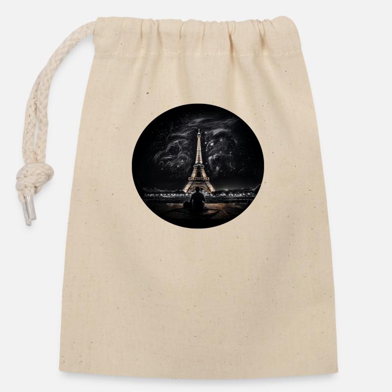 Paris la Tour Eiffel la nuit - Sac cadeau en coton avec cordon (14 x 20 cm) - nature