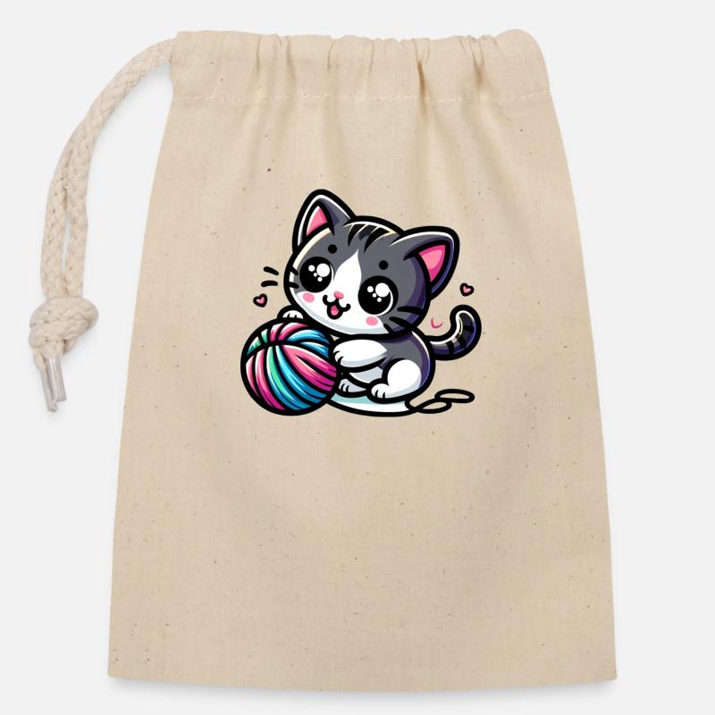 Cute Cat - Closable cotton gift bag (14x20cm) - nature