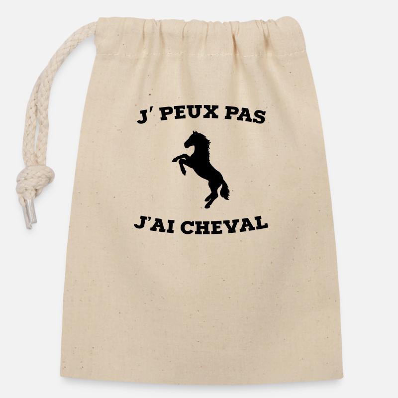 je peux pas j ai cheval - Sac cadeau en coton avec cordon (14 x 20 cm) - nature