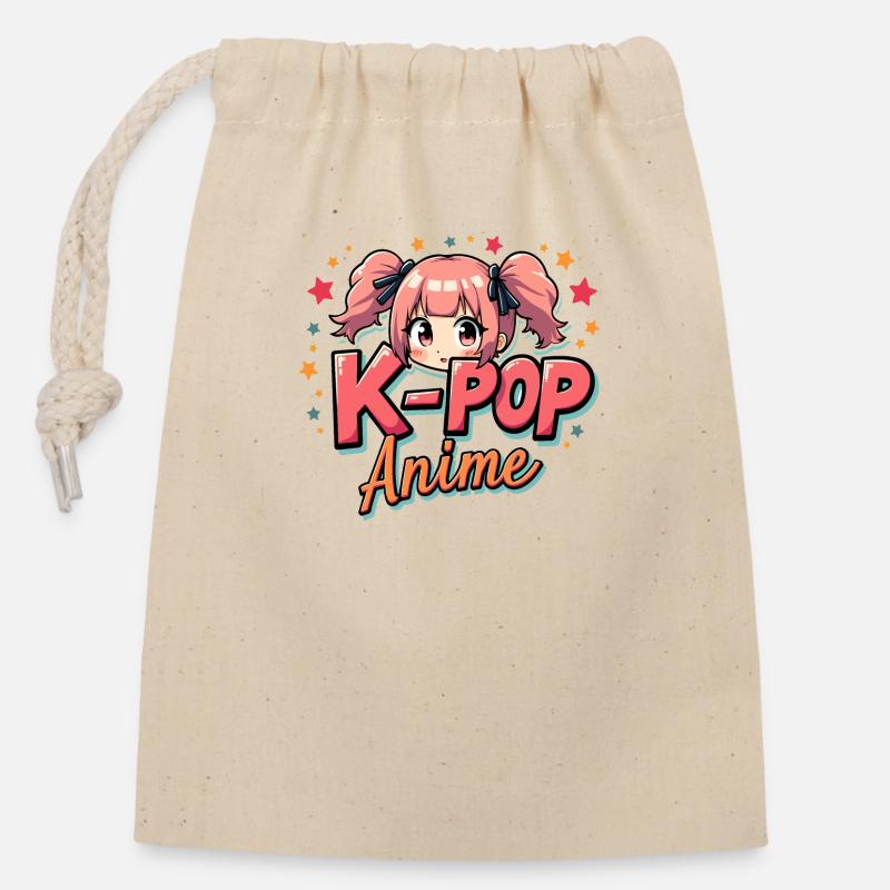 K-Pop: süßes Mädchen im Anime-Stil - Verschließbarer Geschenkbeutel aus Baumwolle (14x20cm) - Natur