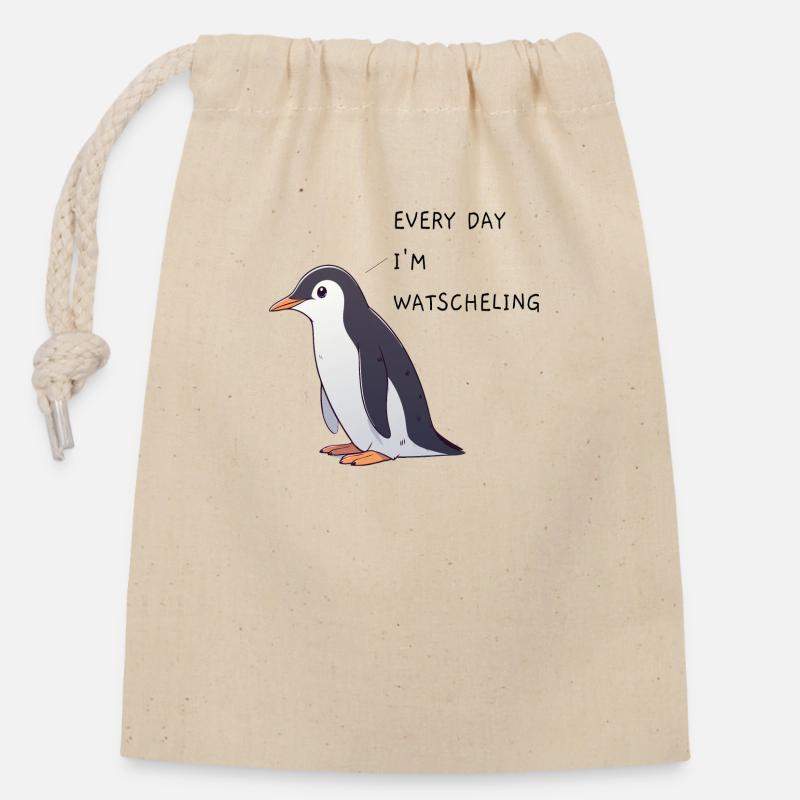 Pinguin Watscheling - Verschließbarer Geschenkbeutel aus Baumwolle (14x20cm) - Natur