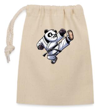 Pandabär Karate - Verschließbarer Geschenkbeutel aus Baumwolle (14x20cm) - Natur - Vorne