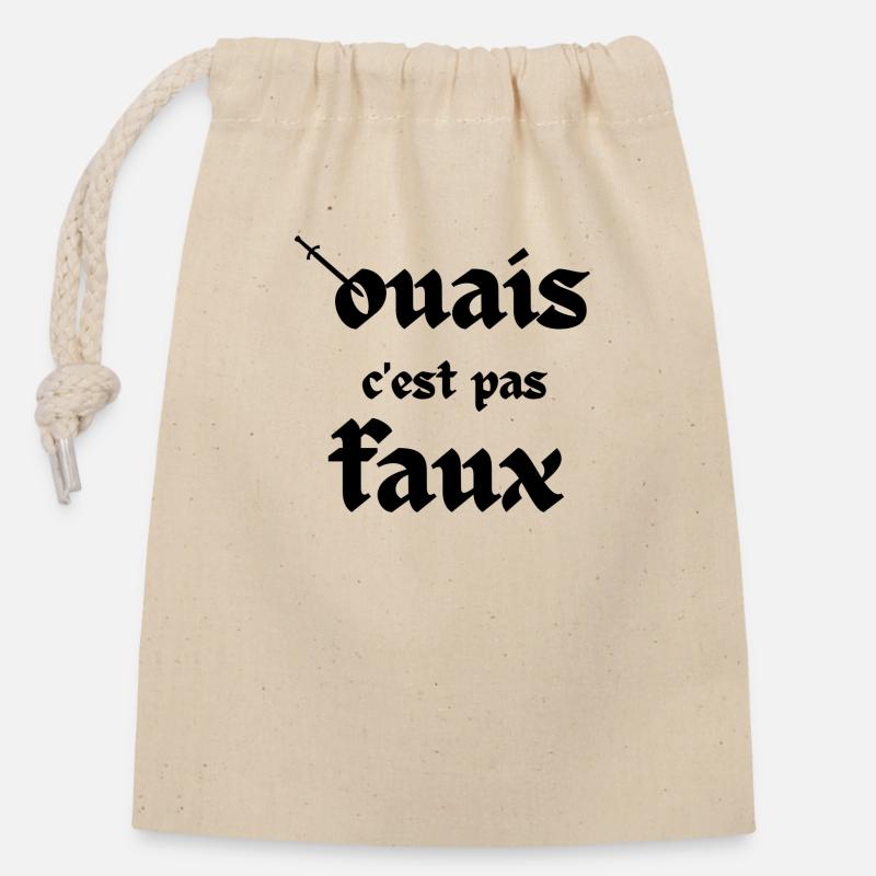Ouais c'est pas faux - Sac cadeau en coton avec cordon (14 x 20 cm) - nature