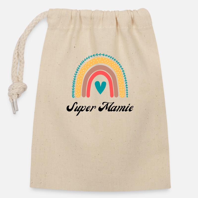 Super mamie - Sac cadeau en coton avec cordon (14 x 20 cm) - nature