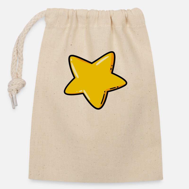 Étoile en jaune/or ! - Sac cadeau en coton avec cordon (14 x 20 cm) - nature