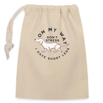 Dog and short legs - No stress - Gift - Closable cotton gift bag (14x20cm) - nature - Front