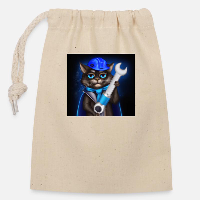 Cool Cat Engineer 3 - Closable cotton gift bag (14x20cm) - nature