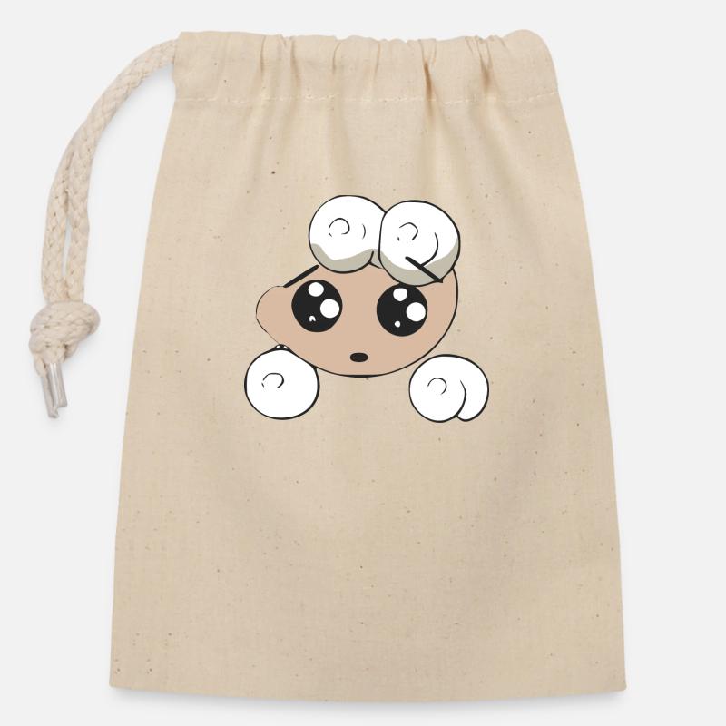 Mouton Kawaii - Sac cadeau en coton avec cordon (14 x 20 cm) - nature