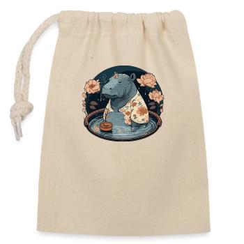 hippo 2 - Closable cotton gift bag (14x20cm) - nature - Front