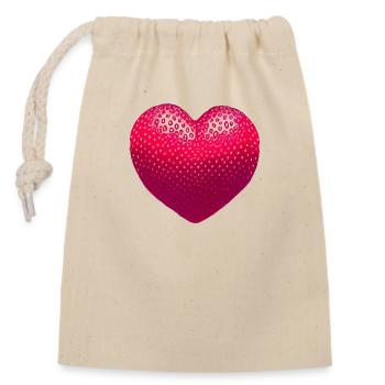 Cœur de fraise - Sac cadeau en coton avec cordon (14 x 20 cm) - nature - Devant