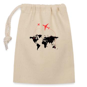 Allez on voyage - Sac cadeau en coton avec cordon (14 x 20 cm) - nature - Devant