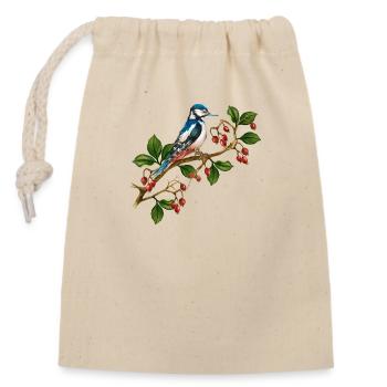 Oiseau coloré - Sac cadeau en coton avec cordon (14 x 20 cm) - nature - Devant