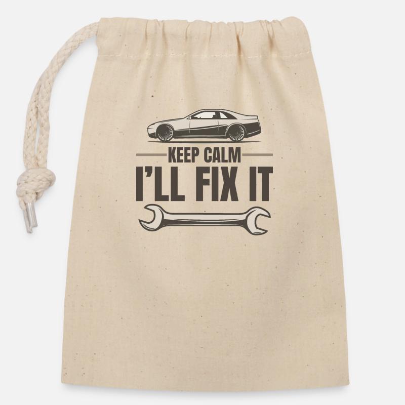 KEEP CALM I`LL FIX IT - Verschließbarer Geschenkbeutel aus Baumwolle (14x20cm) - Natur