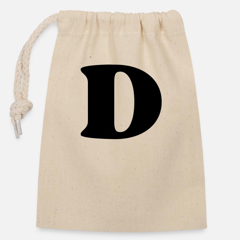 Lettre d - Sac cadeau en coton avec cordon (14 x 20 cm) - nature