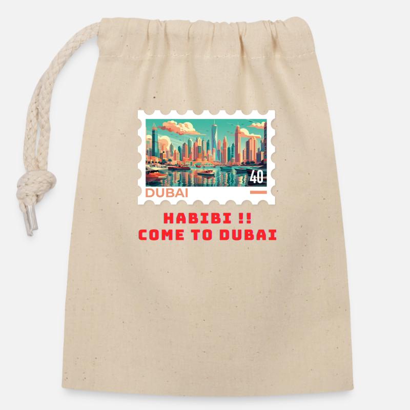 Dubaï - Sac cadeau en coton avec cordon (14 x 20 cm) - nature