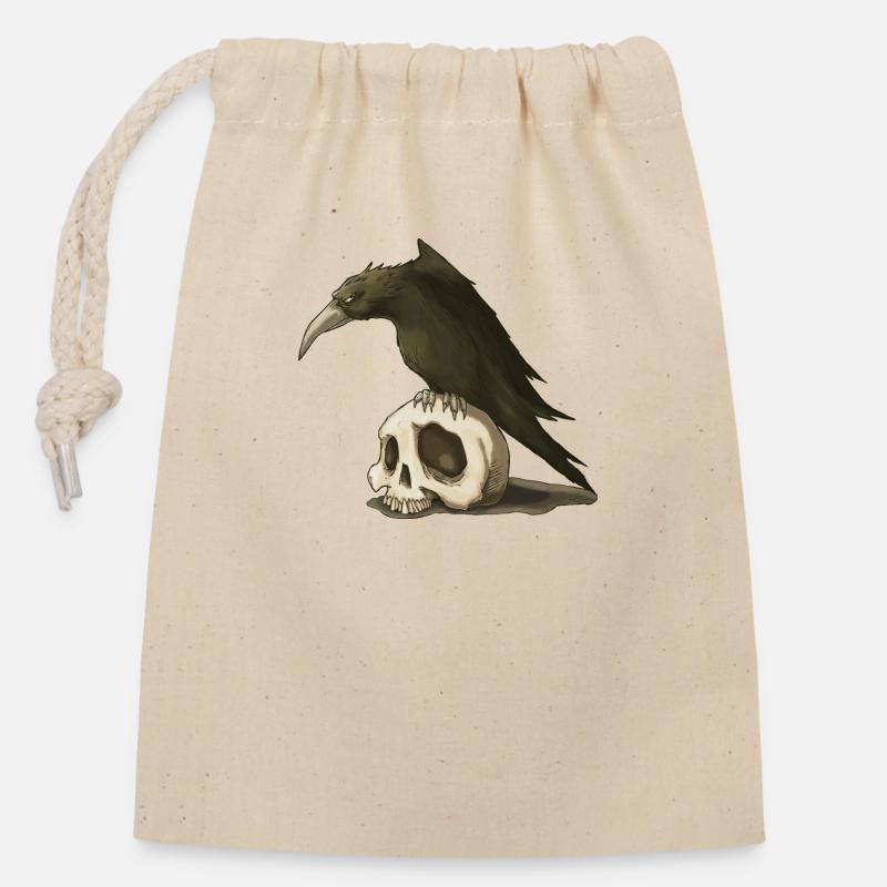 Crow and Skull - Verschließbarer Geschenkbeutel aus Baumwolle (14x20cm) - Natur