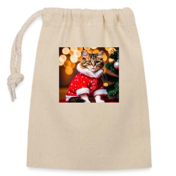 Katze im Pullover - Verschließbarer Geschenkbeutel aus Baumwolle (14x20cm) - Natur - Vorne