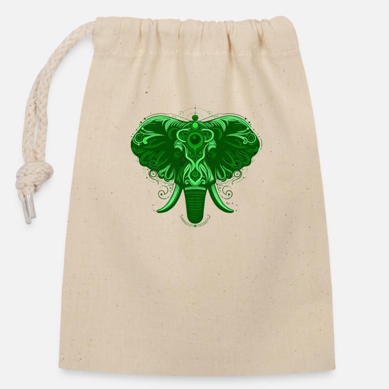 Tier Elefant Grün - Verschließbarer Geschenkbeutel aus Baumwolle (14x20cm) - Natur