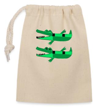 Zwei glückliche Krokodile - Verschließbarer Geschenkbeutel aus Baumwolle (14x20cm) - Natur - Vorne