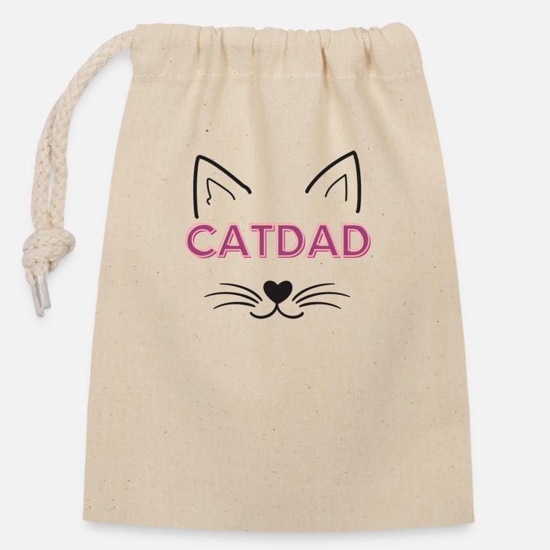Papa chat - Sac cadeau en coton avec cordon (14 x 20 cm) - nature
