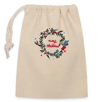 couronne de noel - Sac cadeau en coton avec cordon (14 x 20 cm) - nature - Devant