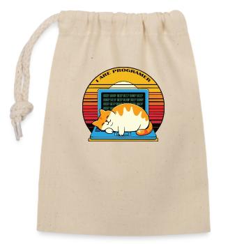 Je suis programmeur, gros chat endormi - Sac cadeau en coton avec cordon (14 x 20 cm) - nature - Devant