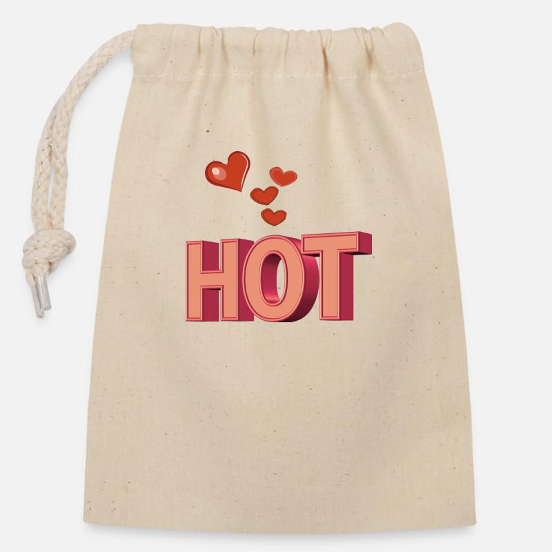Hot - Sac cadeau en coton avec cordon (14 x 20 cm) - nature