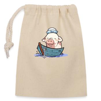 Sailor, Boat, Captain, Sailor, Piggy, Piglet - Closable cotton gift bag (14x20cm) - nature - Front