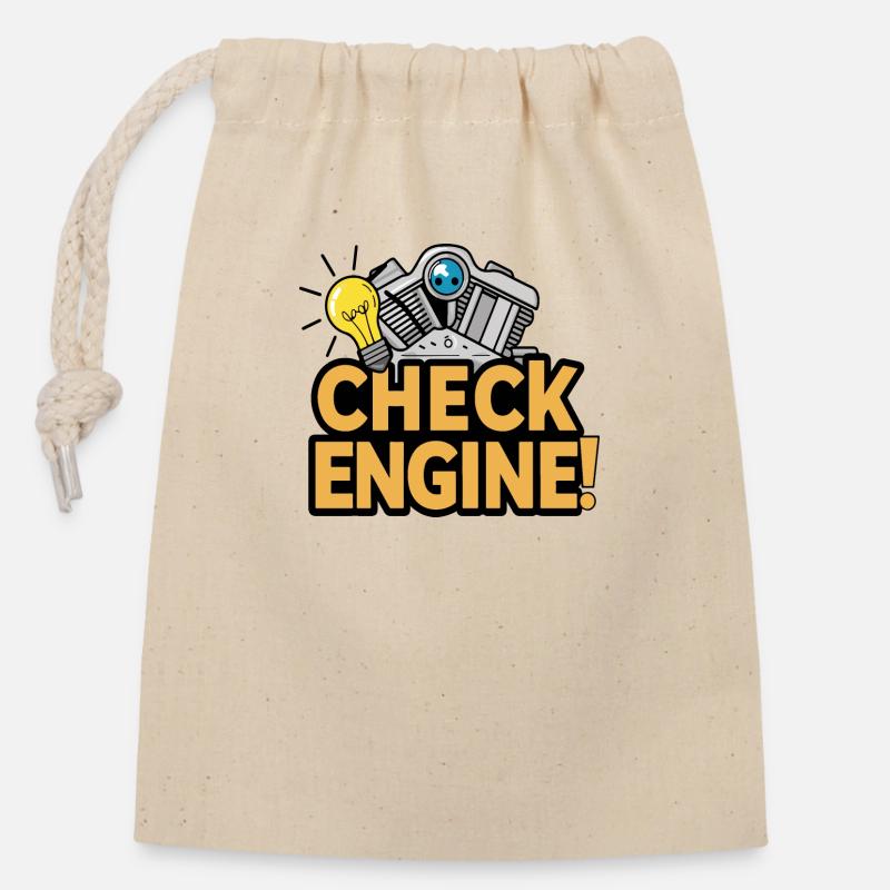 Check Engine - Closable cotton gift bag (14x20cm) - nature