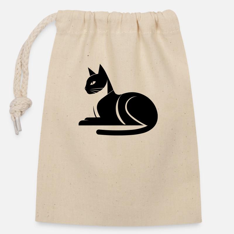 Chat - Sac cadeau en coton avec cordon (14 x 20 cm) - nature