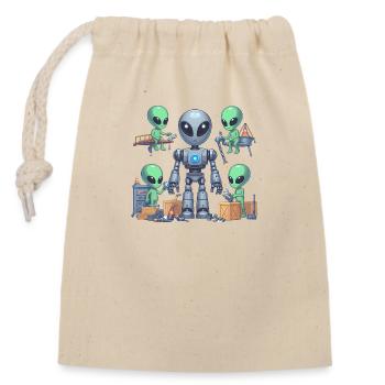Aliens build robots - Closable cotton gift bag (14x20cm) - nature - Front