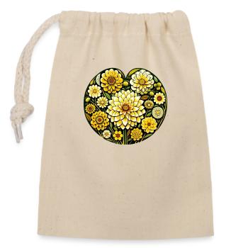 Dahlia rétro coeur floral amour - Sac cadeau en coton avec cordon (14 x 20 cm) - nature - Devant